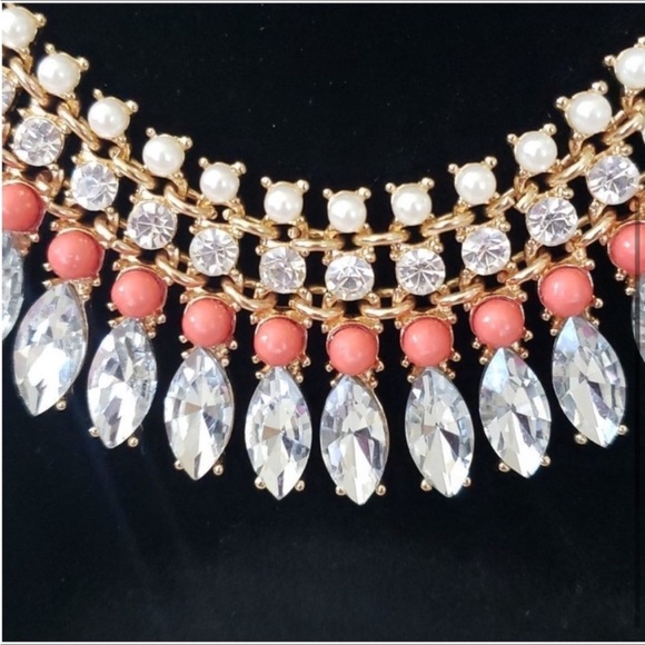 Rhinestone & Pearl Bib Statement Necklace - Picture 3 of 8